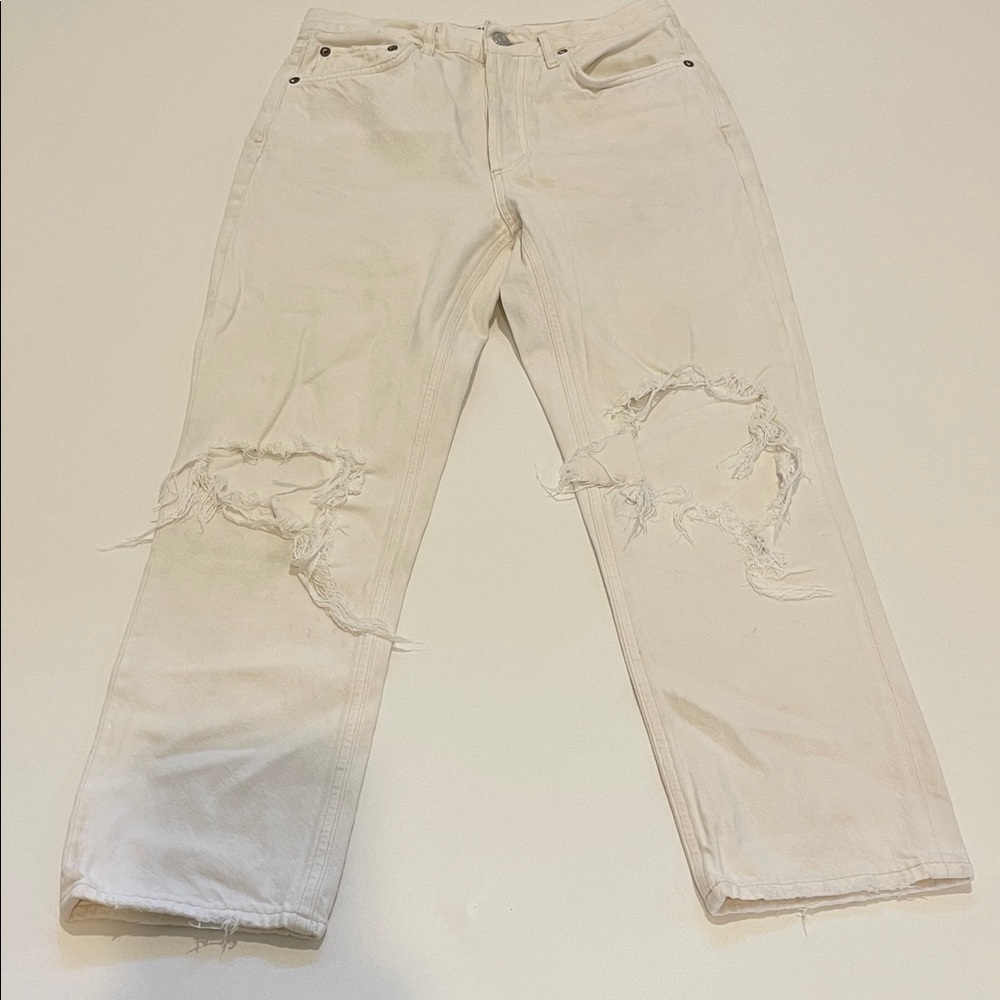 Agolde Classic White Distressed Ripped Jeans